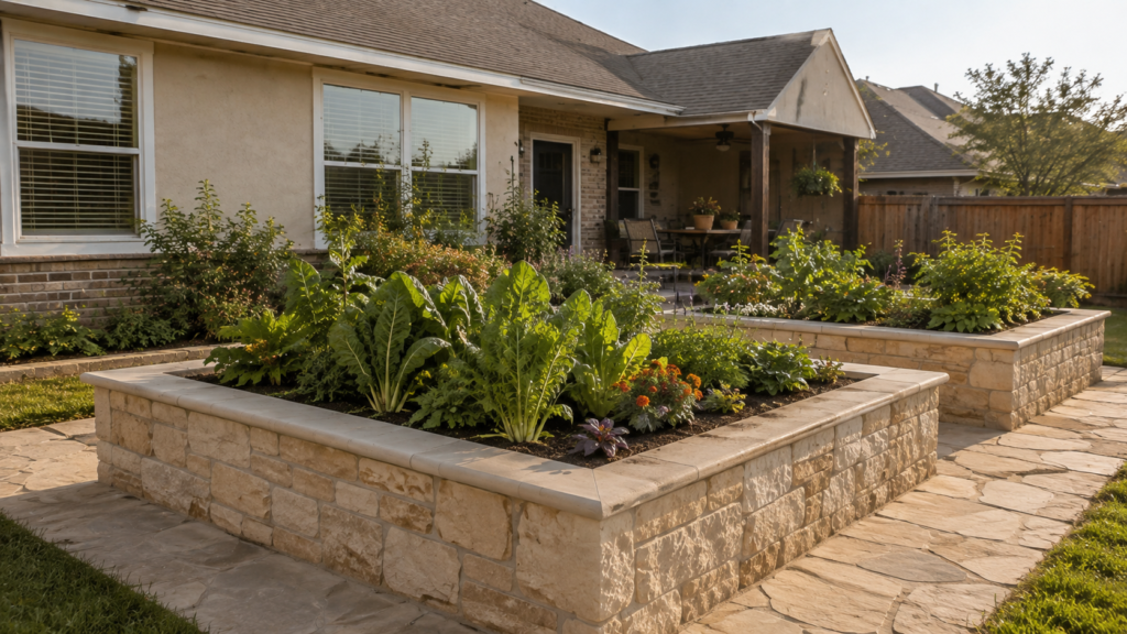 Raised Garden Beds of Stone by Moctezuma Masonry